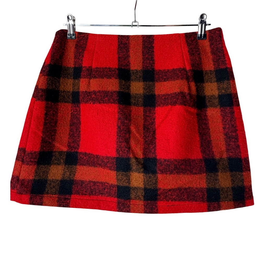 Red Plaid Mini Skirt Front Zip O-Ring A-Line Red Tartan Academia / Preppy Sz M - Picture 2 of 5